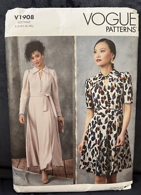 Vogue  2908 Keyhole Collar Dress, Wrap Skirt with Waist Ties Sz S-XXL UNCUT