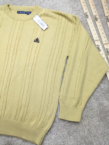 Vintage Deadstock IZOD USA MADE Sweater Mens Medium Cable Knit Tan Creme NWT NOS - Picture 2 of 7