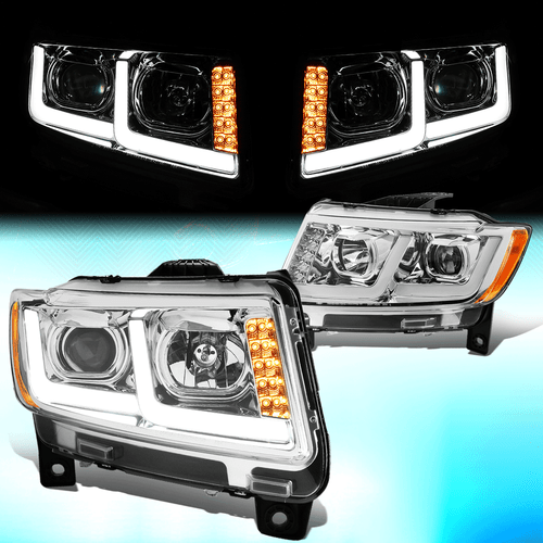 FOR 2011-2013 JEEP GRAND CHEROKEE LED DRL PROJECTOR HEADLIGHT/LAMPS CHROME/AMBER - Bild 1 von 8