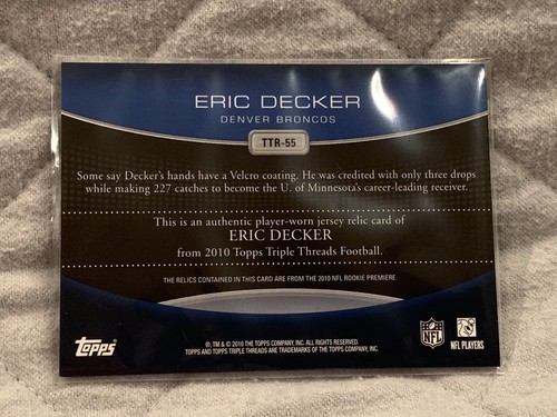 2010 Topps Triple Threads Relic Eric Decker /36 - Broncos - Picture 2 of 2