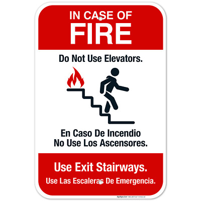 In Case Of Fire Use Exit Stairways Bilingual Sign, Fire Safety Sign, (SI-5641)