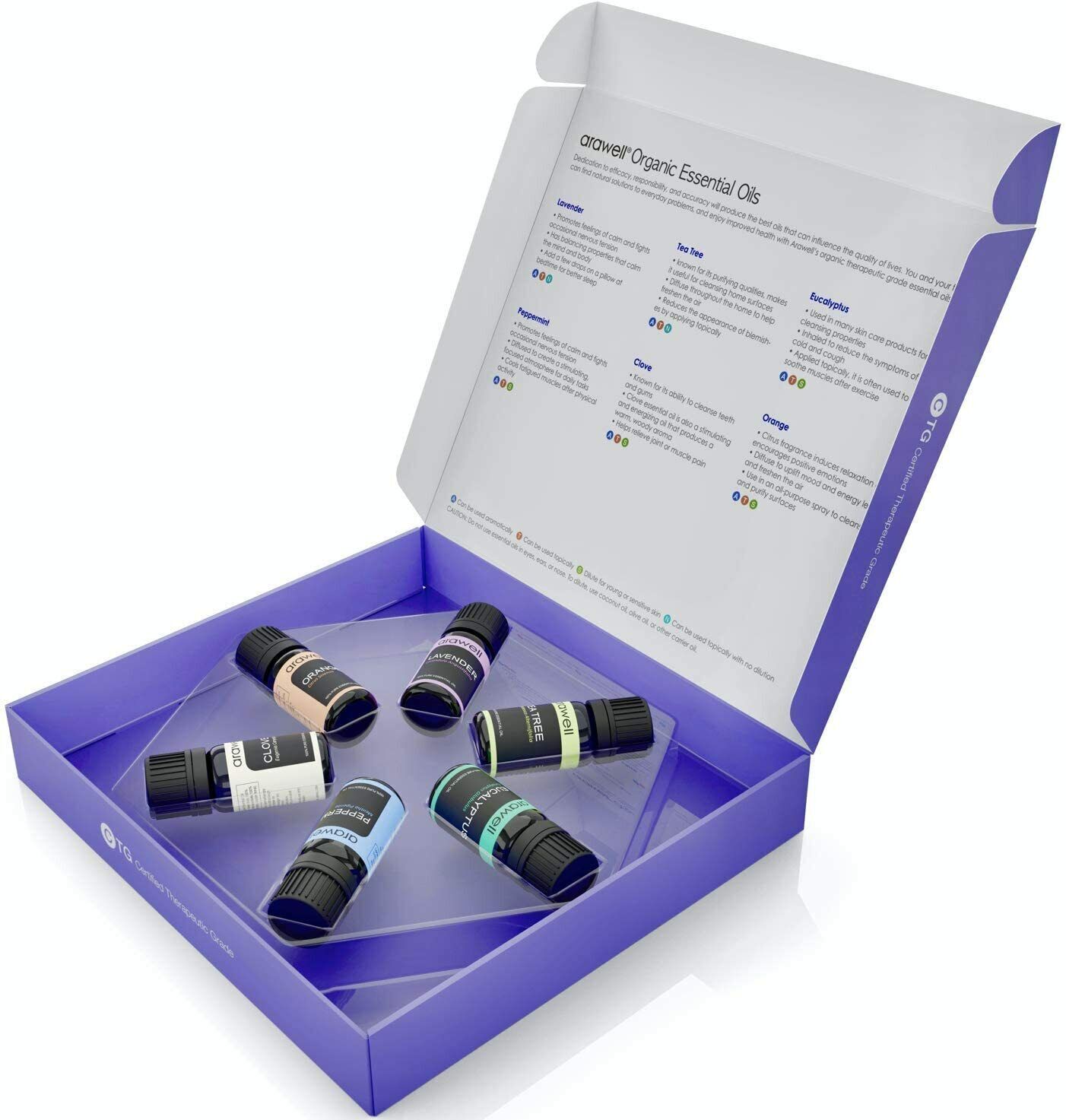 Top 6 Essential Oils Set Lavender Peppermint Eucalyptus Tea Tree Clove Orange