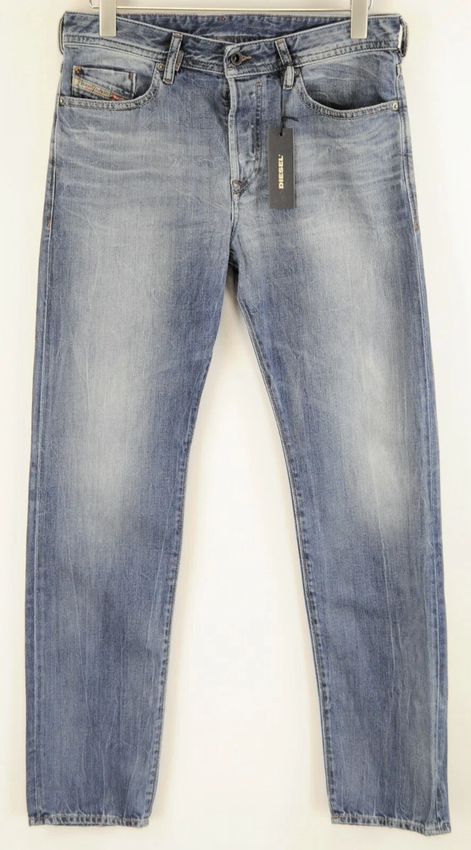 DIESEL Men Jeans W30 Slim Fitted Aged Washed Out Light Blue Denim Button Fly