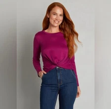 ModCloth NWT A Twist Of Fun Long Sleeve Knit Top - Fuschia - Size Small