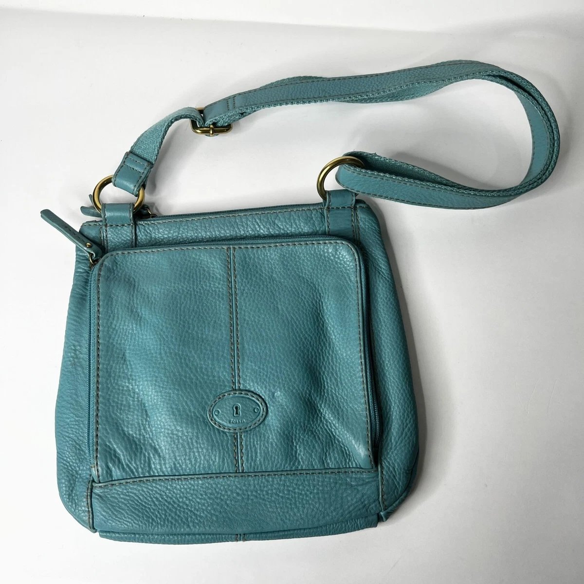 Fossil Crossbody Purse Modern Cargo Organizer Leather Light Blue