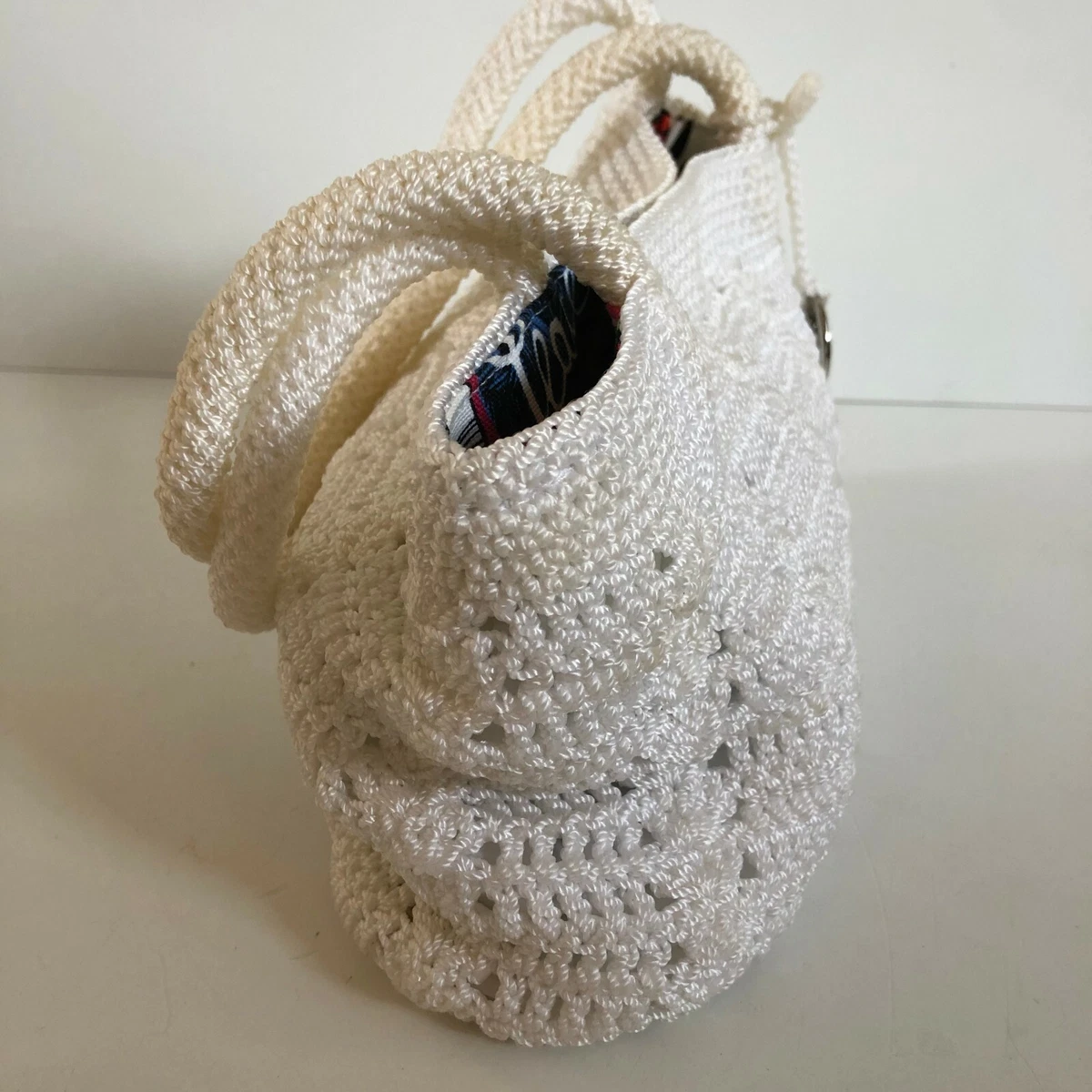 The SAK Purse Handbag Shoulder Ivory White Chrocheted Peace Print