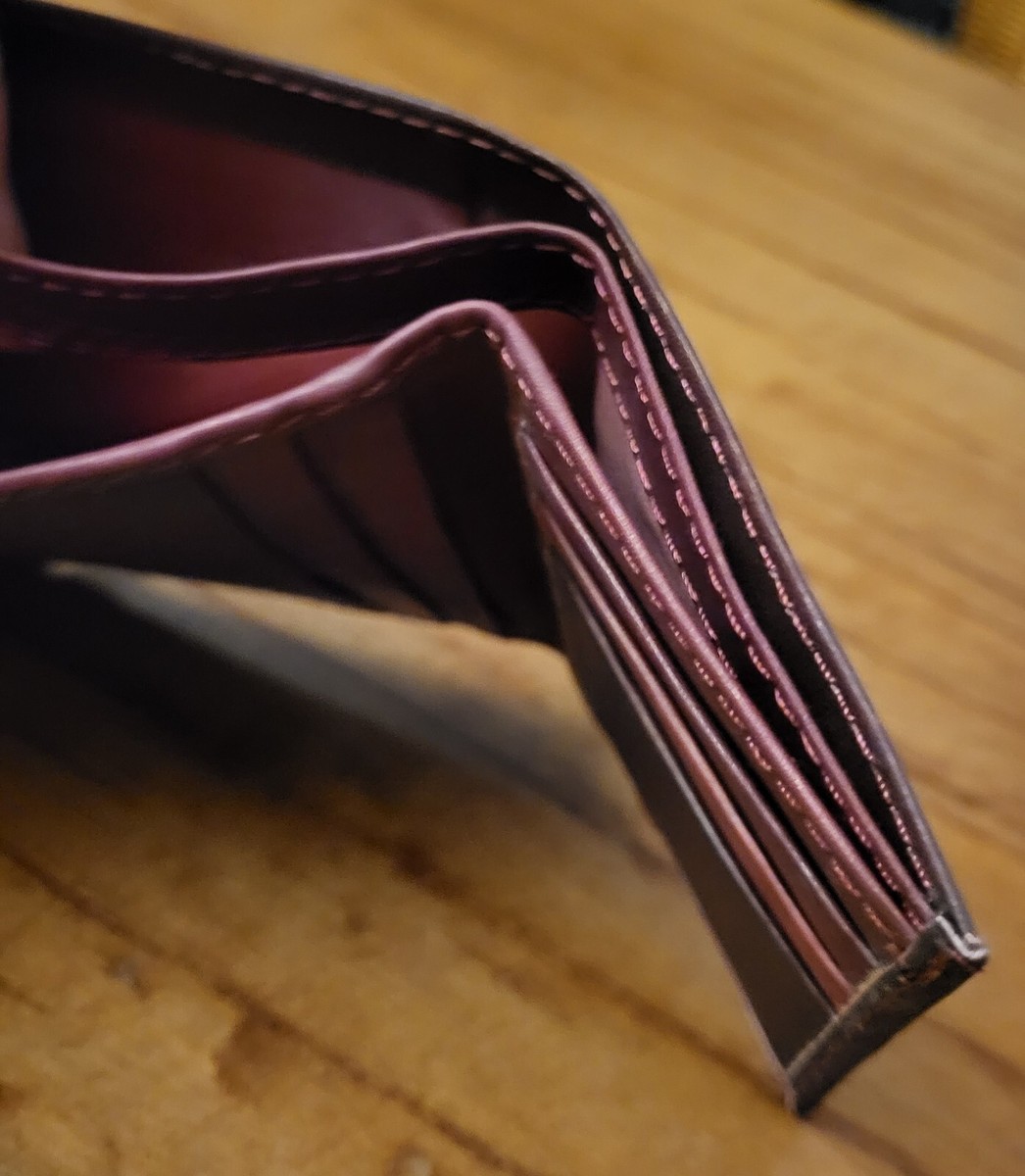 Genuine Leather Burgundy Tri Fold Wallet 9 Credit Card