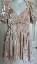 Forever 21 Women’s Blush Puff Sleeve Iridescent Flowy Dress-Medium