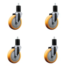 5 Inch SS Yellow Poly Wheel Swivel 1-3/4 Inch Expanding Stem Caster Set SCC