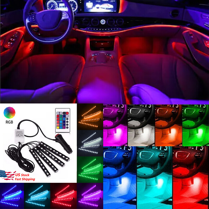 4-Piece LED Car Interior Ambient Light Kit - Wireless Remote, 12V, Multi-Color (US)