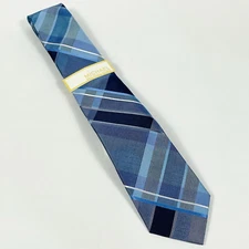 Michael Kors Tie Men Silk Blue Plaid Necktie 58 x 3.25 Business Career Formal
