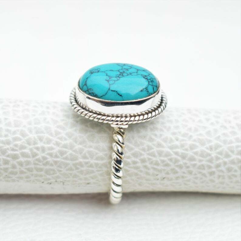 Elizabeth Locke Vertical Oval Turquoise Ring with Side Diamond Triads