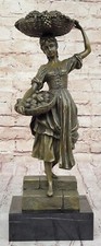 Home Office Decoration: Cesaro`s Maiden With Fruit Basket Bronze Figurine Art NR