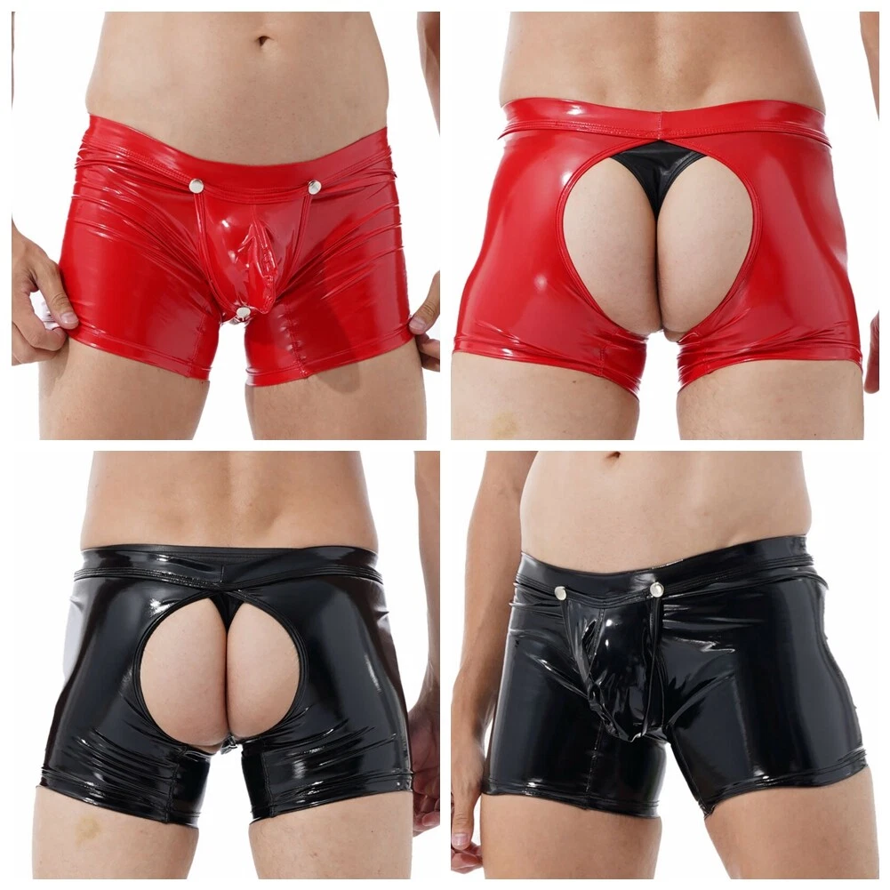 US Mens Sexy Open Butt Boxer Shorts Buckled Short Crotchless Hot Pants  Underwear