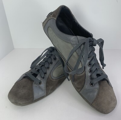 Ermenegildo Zegna Grey Leather And Suede Low Top Sneakers Size 6.5 EEE See Pics