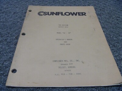 Sunflower G2-18 Two Section Offset Disk Parts Catalog & Owner Operator Manual xz