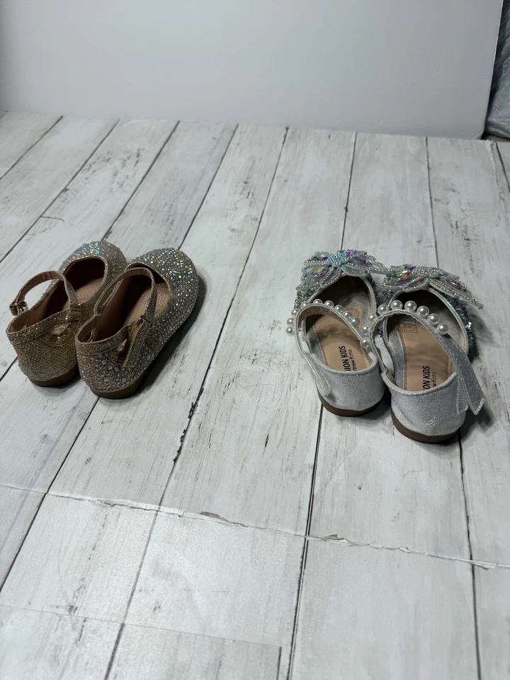 Lot Of 2 Fashion Kids Girls Brown Silver Beaded Ballet Flats Sandal Size 8 EU 25 - Image 3 of 4