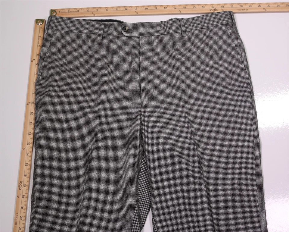 Hickey Freeman Mens Dress Pants 38x27 Black White Houndstooth Wool Fleece - Image 4 of 4
