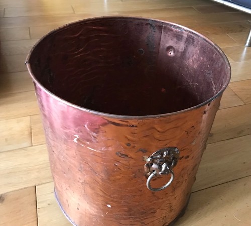 Vintage Copper Large Trough Tub Old Plant Pot Planter Brass Lion Handles 31cm H - Picture 3 of 12