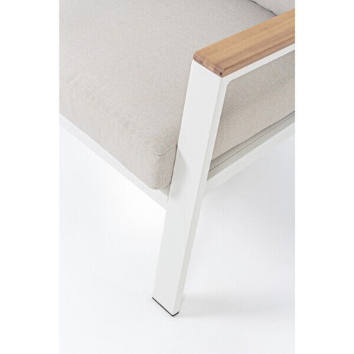 Salotto Da Esterno Alluminio Bianco E Legno Cuscini E Tavolino Belmar Bizzotto - Foto 3 di 9