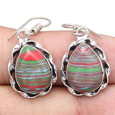 Regenbogen Kalsilika Edelstein Geschenk für sie Silber Schmuck Ohrringe 1,5...