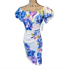 Eliza J. Floral Off-Shoulder Dress in Blue Purple and White Women's Size 10 New