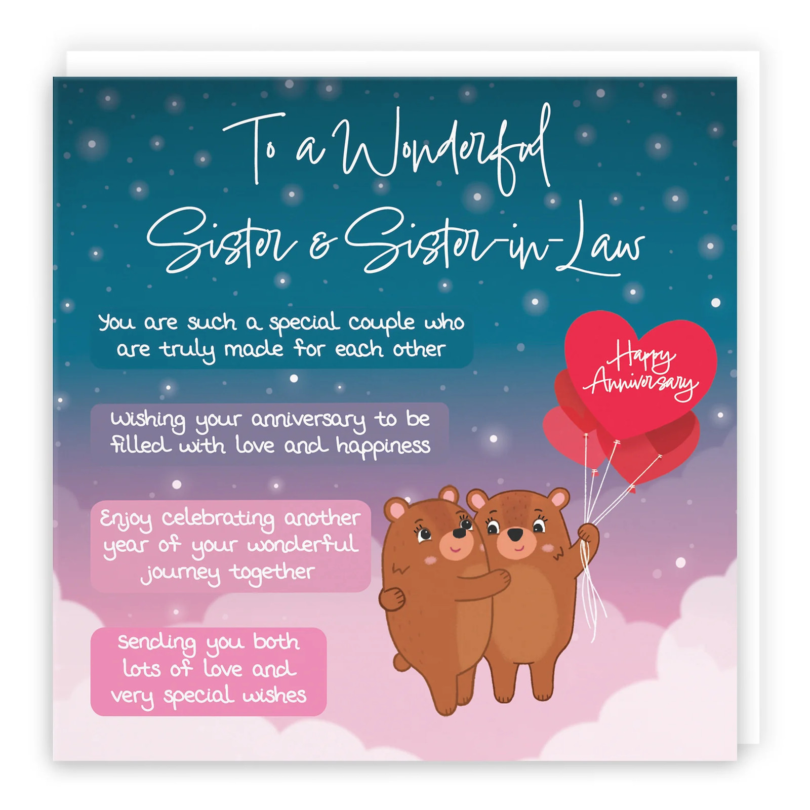 Sister And Sister In Law Poem Anniversary Card Starry Night Cute Bears