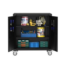 Garage Cabinets - Heavy-Duty Metal Storage Cabinet with 2 Adjustable Shelves ...