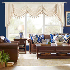 Beige Thermal Insulated Waterfall Curtain Valance for Wide Windows