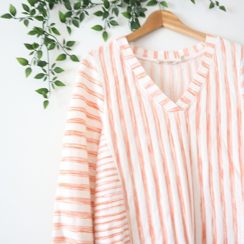 Soft Surroundings Orange & White Striped Long Sleeve V Neck Tunic Top Size M - Picture 2 of 4