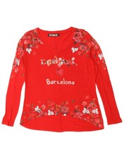 DESIGUAL Womens Barcelona Graphic Top Long Sleeve UK 16 Large Red Heart BB16