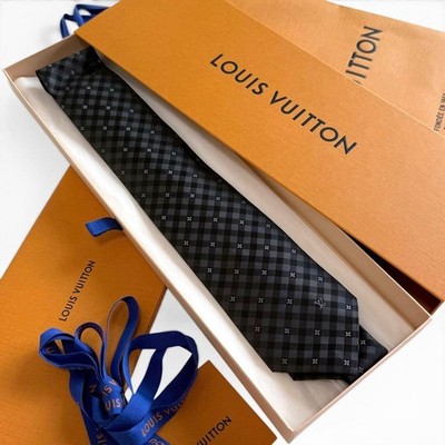LOUIS VUITTON Monogram Flower Tie Black Silk 148cm 8cm 4cm Men's Pre-owned