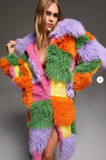 NWT NASTY GAL PREMIUM REAL SHEARLING FUR PATCHWORK COAT SZ 2