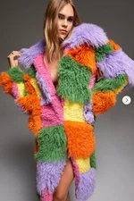 NWT NASTY GAL PREMIUM REAL SHEARLING FUR PATCHWORK COAT SZ 2