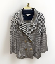 Cabi Blue White Striped 3/4 Sleeve Double Breasted Life Blazer Nautical Jacket L