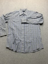 Panhandle Slim Mens Western Pearl Snap Shirt L 16.5 35 Blue White Black Plaid