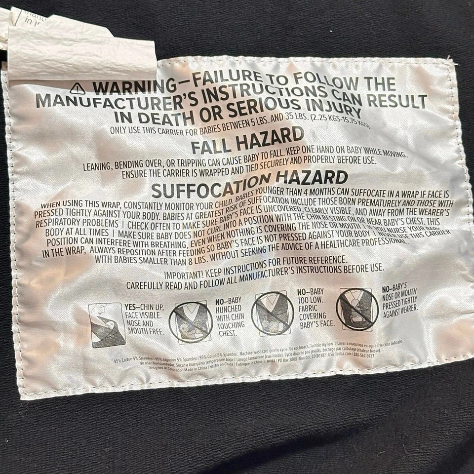 Boba Classic Baby Wrap Carrier Black Stretch Cotton Sling One Size Babywearing - Image 3 of 4