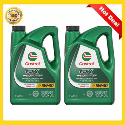 2 Pack Castrol GTX High Mileage 5W-30 Synthetic Blend Motor Oil 5 Qt Jug Engine