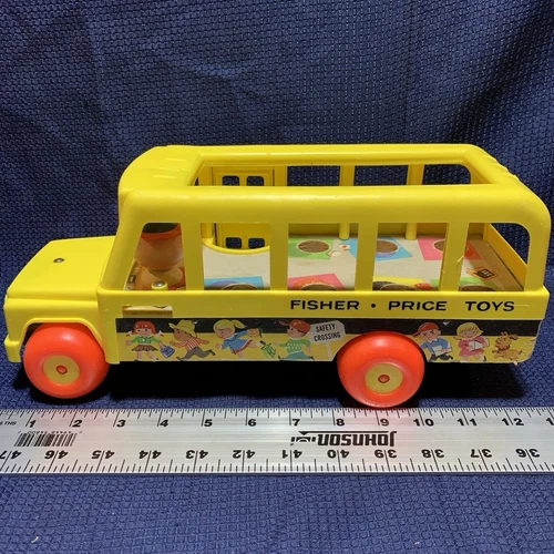 Vintage 1965 Fisher Price Little People School Bus - Works - Free Shipping