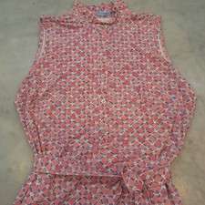 J.McLaughlin Performance MidiDress Lg Pink Geometric Ruffle Neck Sleeveless Belt