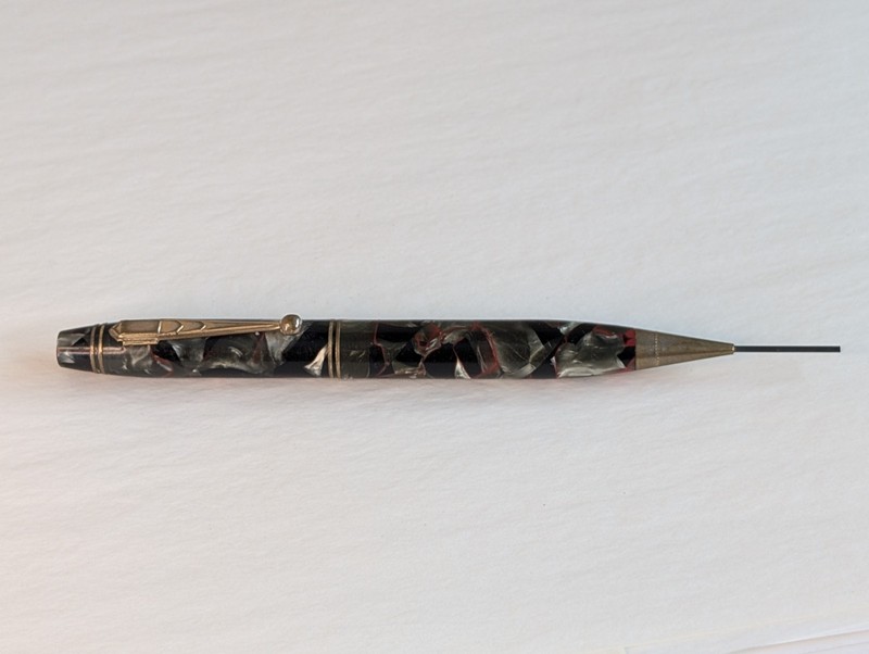 Rare Vtg 1930s PARKO Mechanical Pencil Parker Pen Co Grey Red Marbled Art Deco