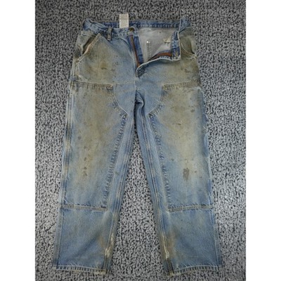 Carhartt Double Knee B73DST Jeans Mens 34 Blue Distressed Stained