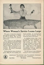 Magazine Ad - 1919 - AT&T / Bell System - Where Woman's Service Looms Large