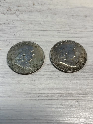 Benjamin Franklin 1952 & 1963 Silver Half Dollars Lot of 2 90% It’s Time To Buy
