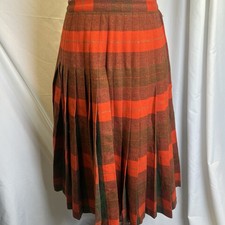 Riddella Reversible Pleated Wool Skirt Orange Green VTG EUC Read For Size