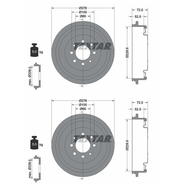 2X Textar 228,6Mm Bremstrommeln Hinten Passend FÜR Nissan Kubistar Renault 21-image