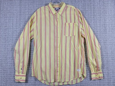 Scotch And Soda Caliente Mens Button Up Striped Shirt Sz XL Yellow Pink