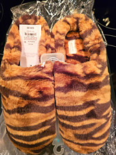 Auden Faux Fur Lined Slip-On Slippers Tiger Animal Print Brown/Black 8