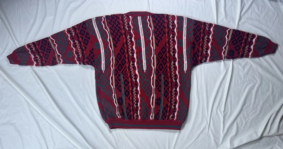 Suéter Vintage Algodón Traders Estilo Coogi Para Hombre XL Rojo Texturizado Pullover Años 90 Foto 4 de 4