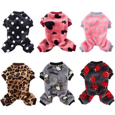 Warm Fleece Pet Dog Jumpsuit Pajamas Clothes Cute Puppy Cat Coat Homewear S-XL